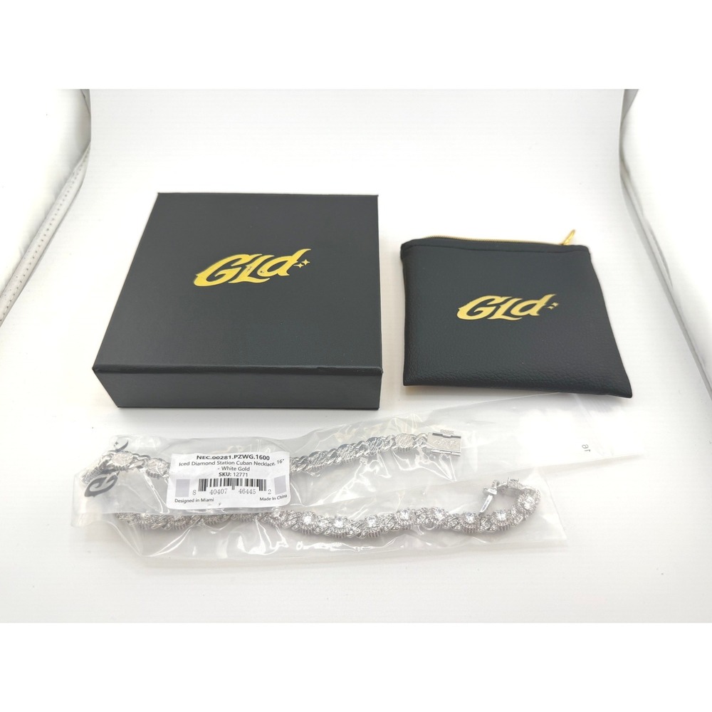 GLD Iced Diamond‎ Station Cuban Necklace 16" White Gold Miami Designed
